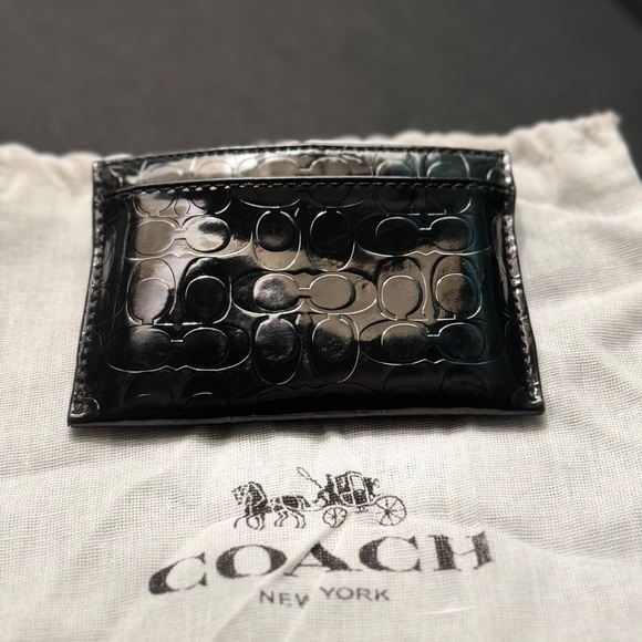 Coach Patent Leather mini C monogram card holder with dust bag - Picture 2 of 11